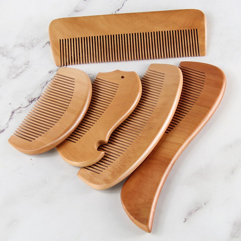 1Pcs Peach Wood Comb Flower Painted Anti-Static Natural Head Massage Comb Handmade Wooden Hair Comb Hair Styling Tools For