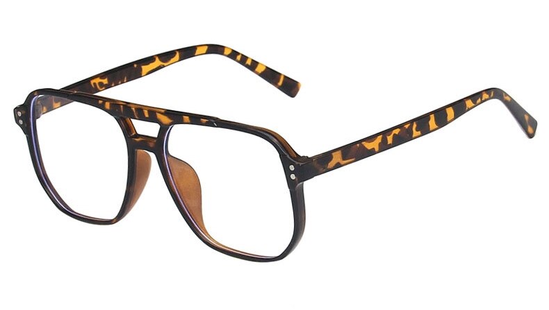 Montura de gafas de doble puente de gran tamaño para mujer, anteojos de piloto Vintage antiluz azul, montura óptica para ordenador: Leopard
