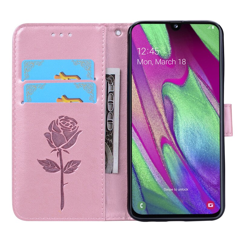 Case Voor Samsung Galaxy A40 Een 40 Cover 3D Rose Bloem Lederen Flip Case Voor Samsung A40 A40 Een 40 kaarthouder Portemonnee Telefoon Gevallen