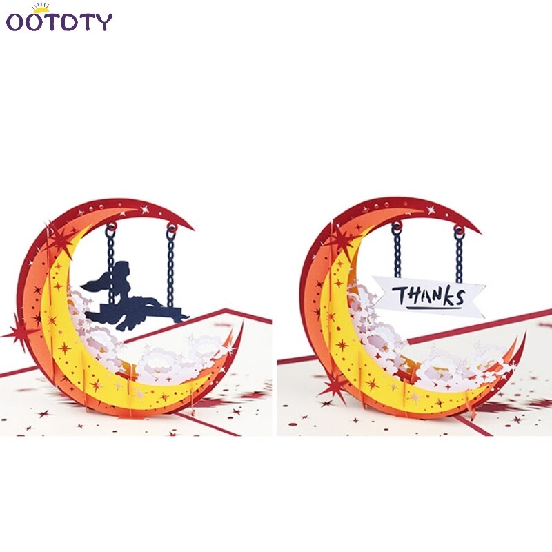 3D Pop Up Moon Girl Card Handmade Happy Birthday Christmas Year Invitation