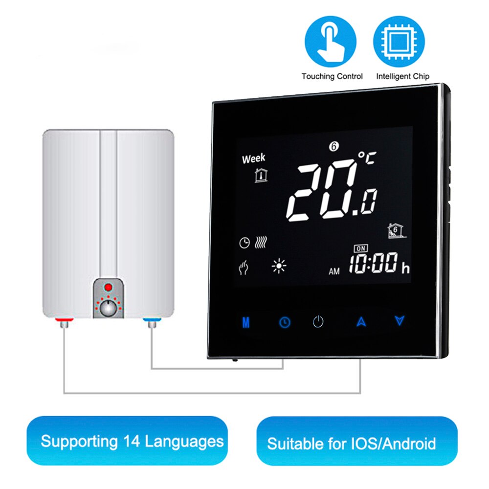 Google Home WiFi Smart Home Thermostat Water/Gas Boiler Heating Connection &amp; Voice Control Energy Saving LCD Touchscreen: GC black no wifi