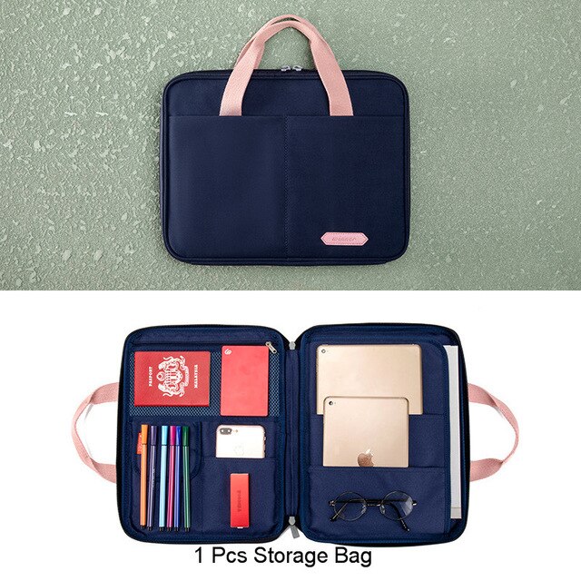 Multi-functional A4 Document Bags Filing Pouch Portable Waterproof Oxford Cloth Organized Tote For Notebooks Pens Computer Stuff: D Deep Blue