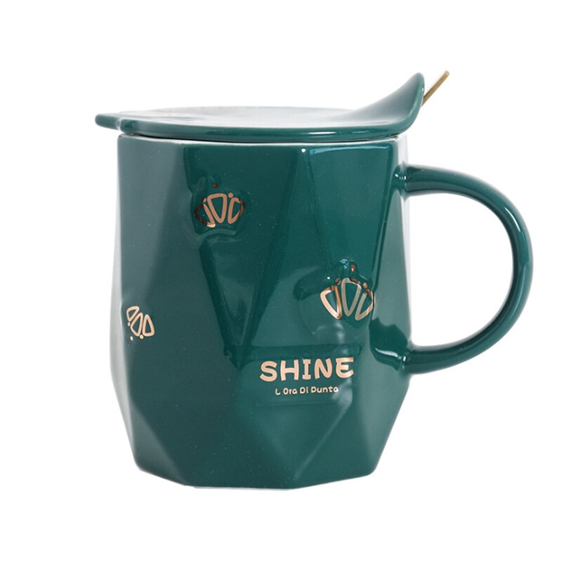 Porcelain mugs 400ml Spoon with lid porcelain mugs Multilateral Irregular Ceramic Cup Cup Business Office Tea Cup