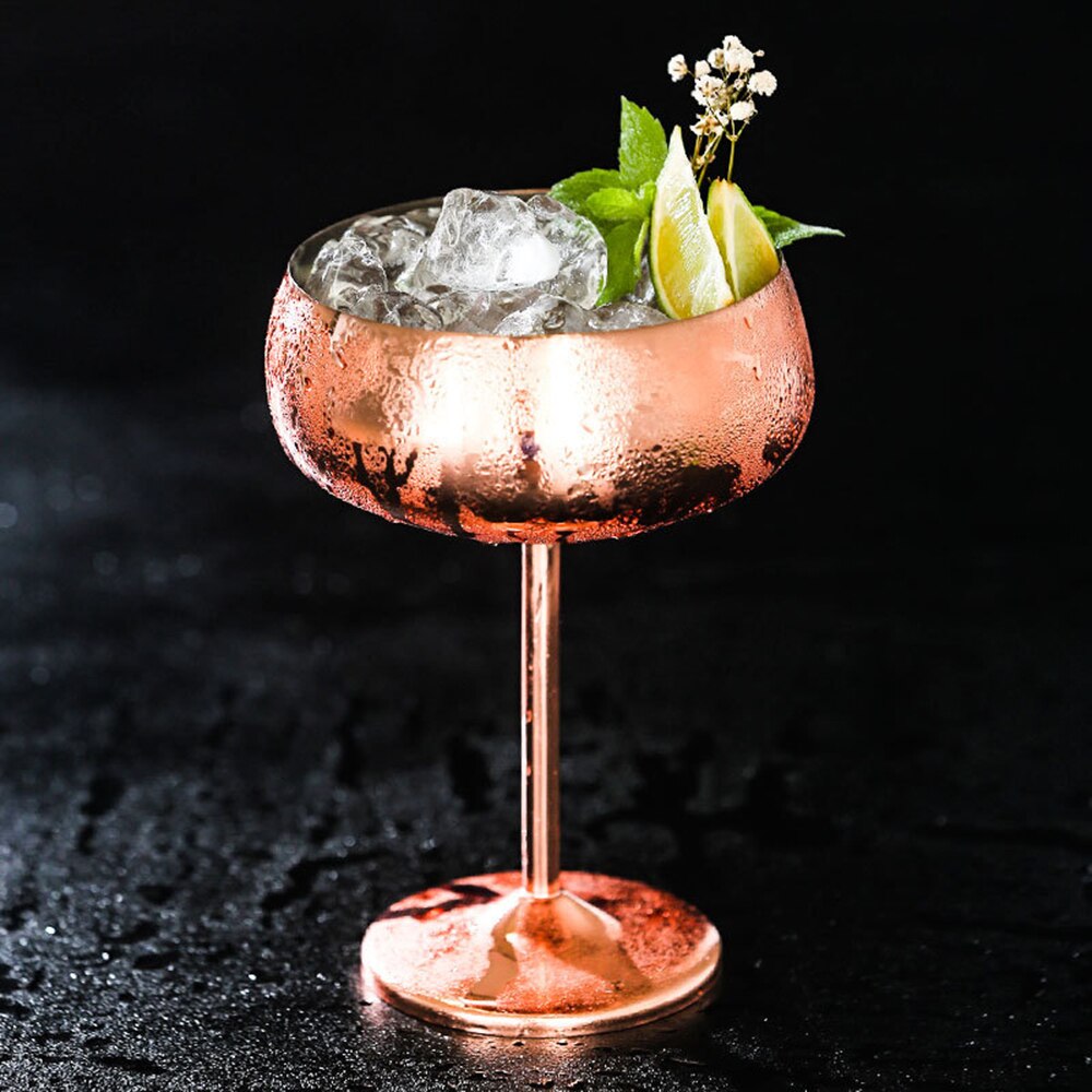 Rustfrit stål blankt kobberbelagt 450ml stor kapacitet bred mund sommerfuglekop metal vinglas restaurant champagneglas