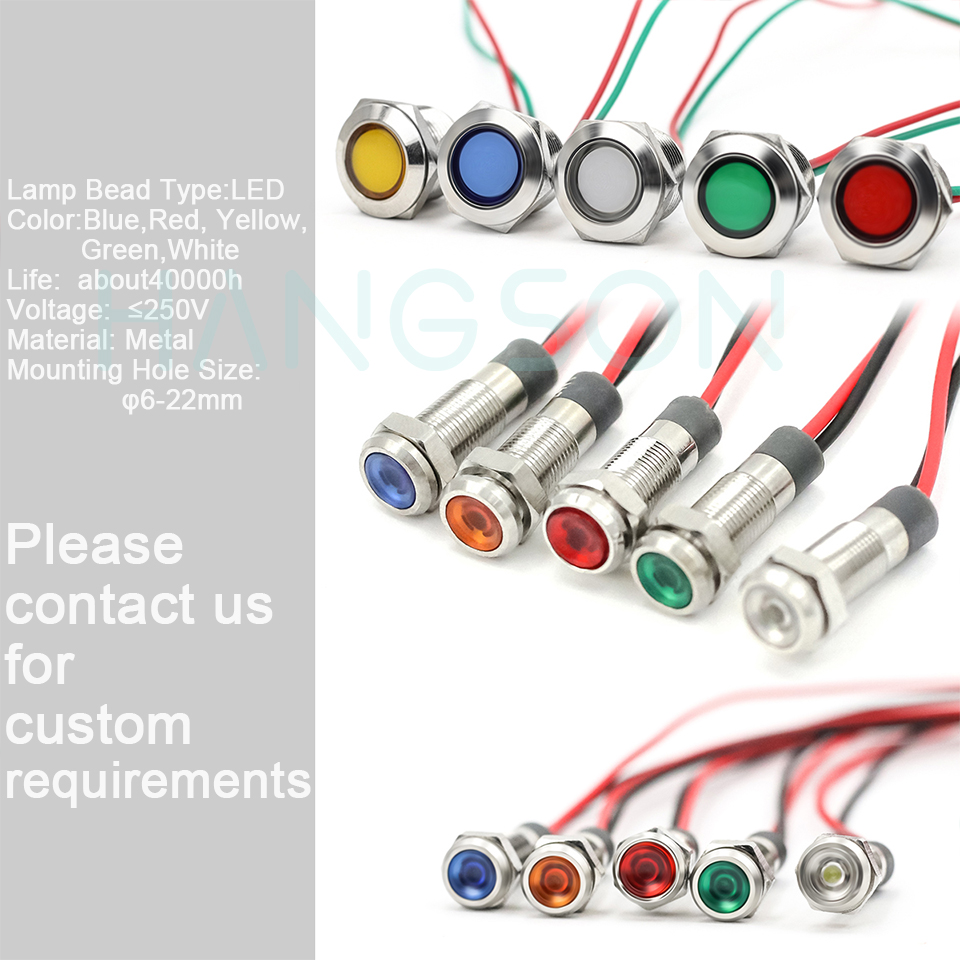8mm metallindikatorlampor 12v 24v 110v led vattentäta med trådad pilotlampa för instrumentpanel för bil och båtbelysning