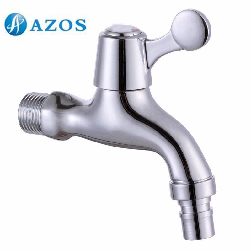AZOS Washing Machine Bibcock Single Cold Water Chrome Polish Brass Wall Tap Garden Piscinas Water Tap Basin Faucet PJXY013