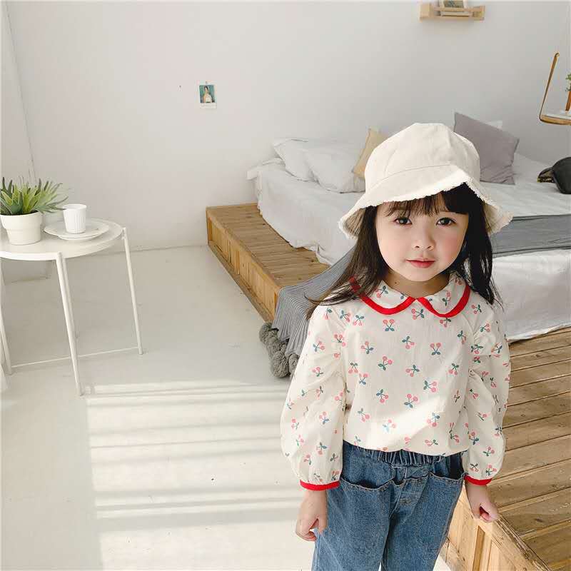 children's autumn products, girls Korean version of autumn clothes lapel floral small fresh shirt shirt