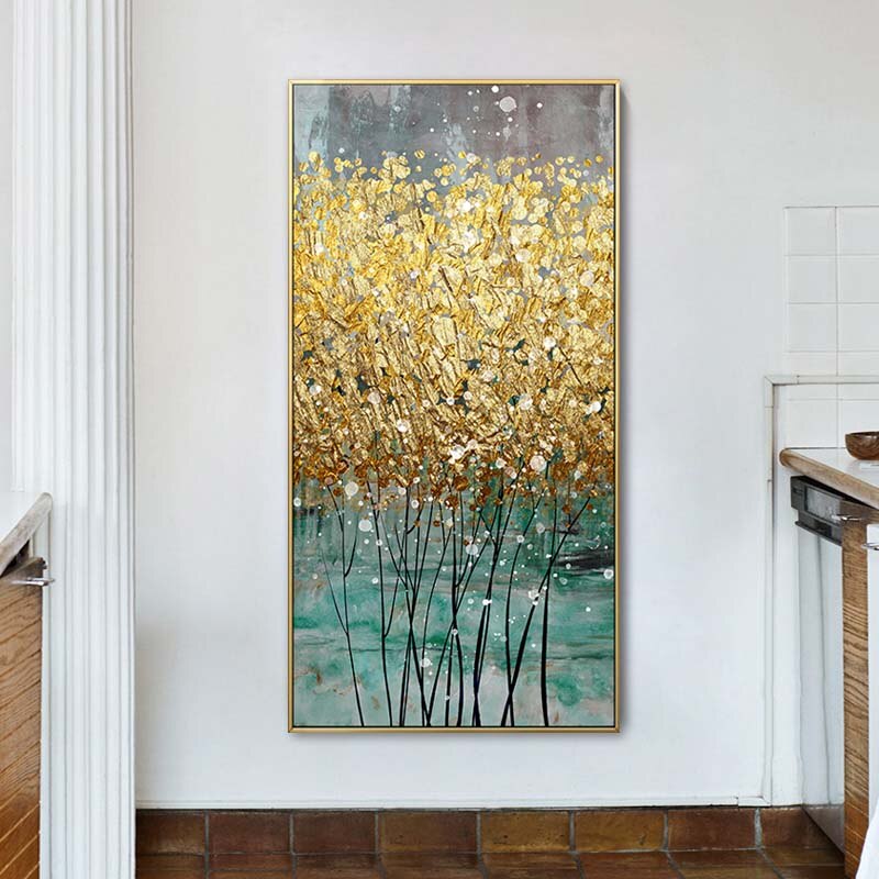 Cuadro de lienzo dorado abstracto de gran tamaño, pósteres con impresiones de Oro Verde, Cuadros de pared de lujo modernos para decoración del hogar y sala de estar
