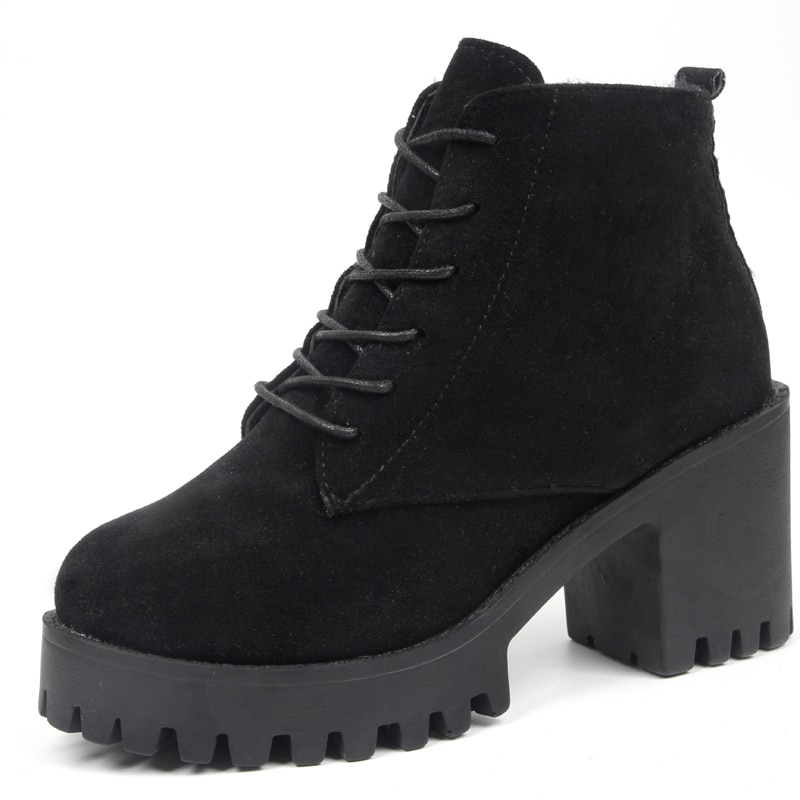 Matte Martin boots High Heels Lace Up Ankle Boots For Women Shoes Black Platform Boot botines mujer 2020Winter botines: Black / 37