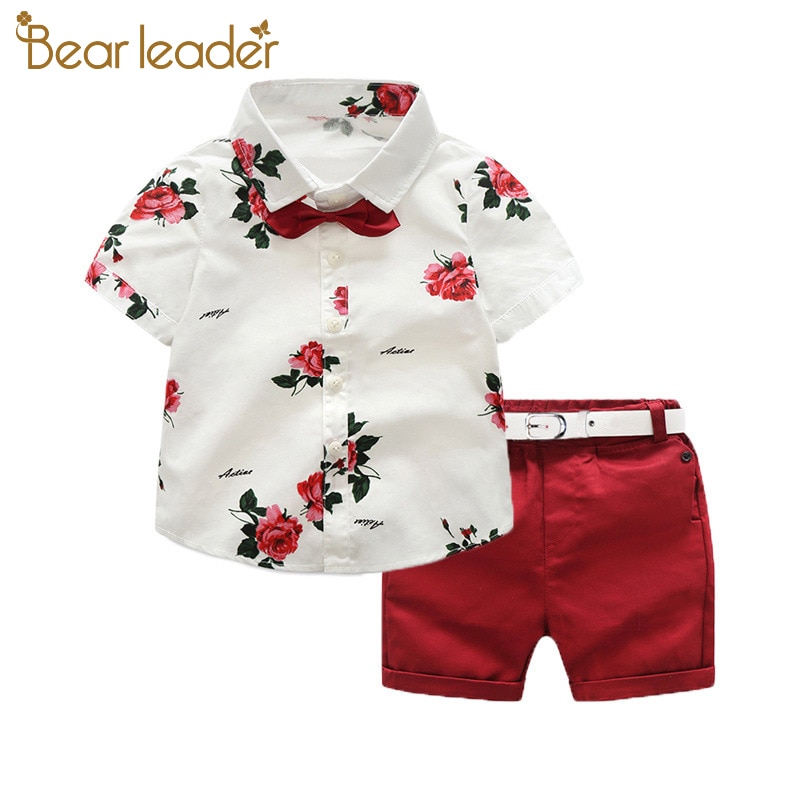 Bjørneleder sommer tøj til småbørn drenge tøj sæt afslappet blomsterprint skjorte toppe shorts tøj sæt gentleman boutique outfits