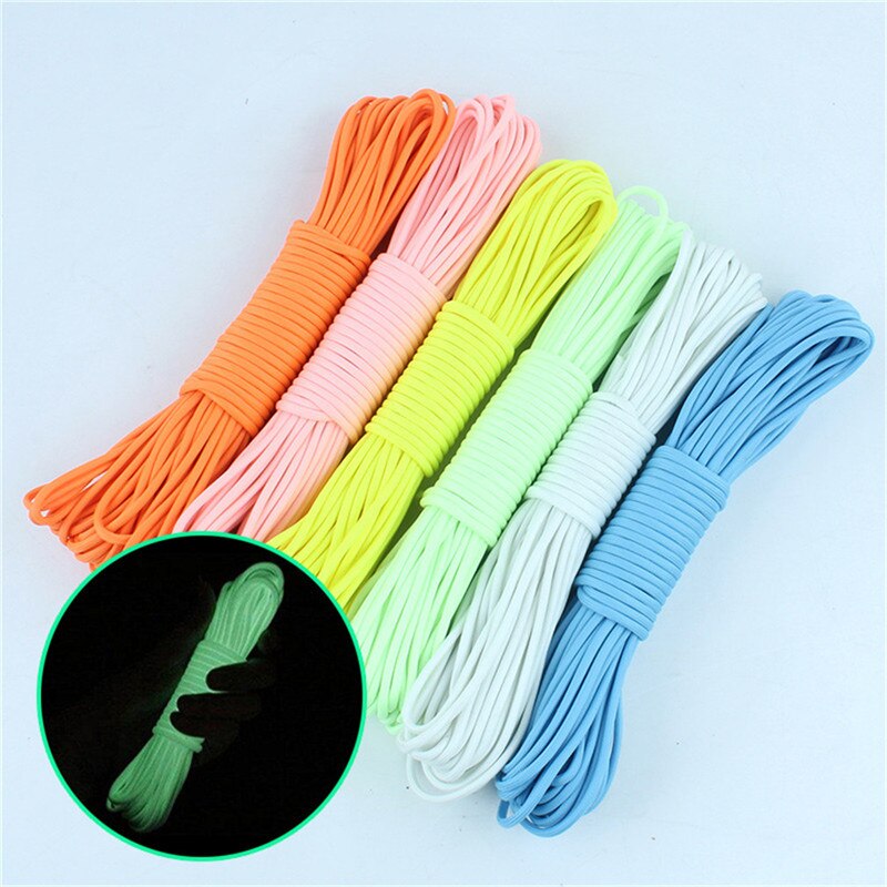20m 9 Strands Bright Luminous Cord Nylon Parachute Rope For Outdoor Climbing Camping Buckle Rope Soild Color Tent Rope