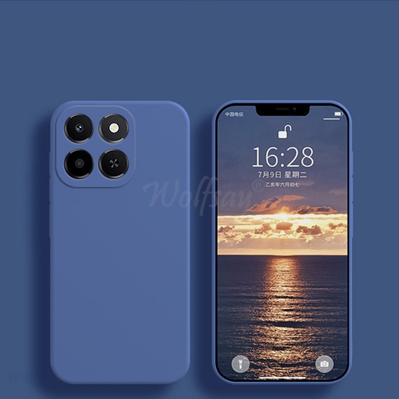 For Honor X6C Case Liquid Silicone Plain Rubber TPU Funda Cover Honor X6C Case Phone Protector Cover Honor X6C Case: Blue