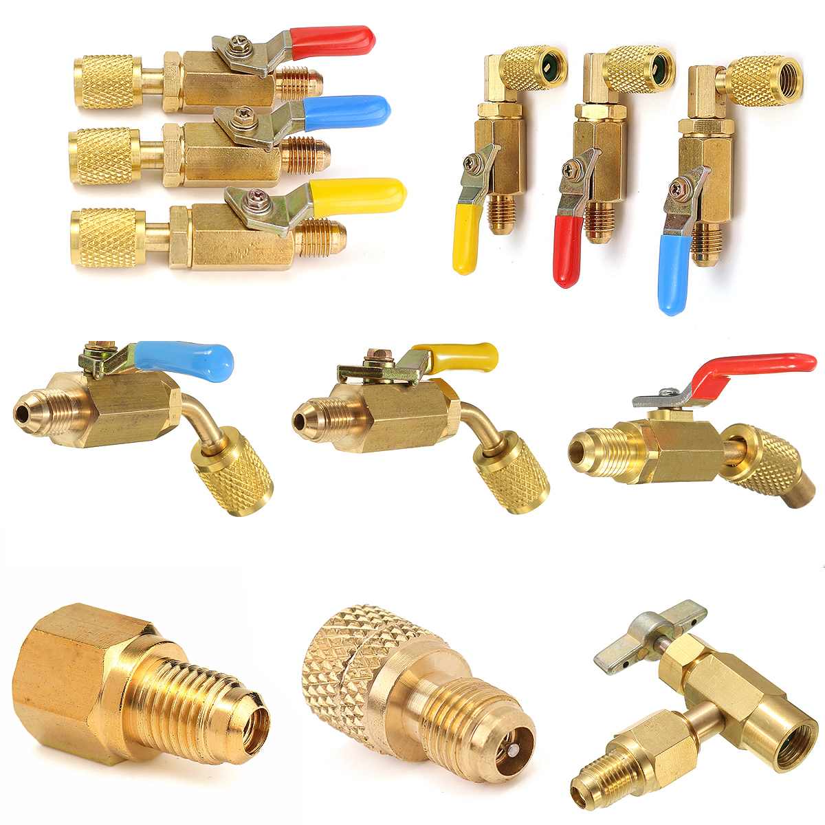 Car AC R12 To R134A Valve Fitting Adapter 1/4" Male To 1/2" Female ACME & Valve Core Car Air-condition Refrigerant Brass Adapter