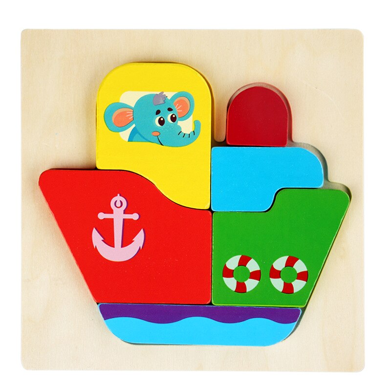 Baby Toys Wooden 3D Puzzle Cartoon Animal Intelligence Kids Early Educational Brain Teaser Children Learning Jigsaw Toys: Steamship