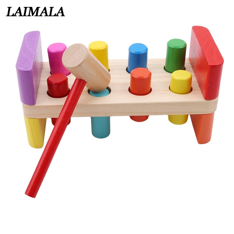 Houten Stampende Bench Met Hamer Kinderen Voorschoolse Speelgoed Multifunctionele Tool Onderhoud Doos Baby Moer Combinatie