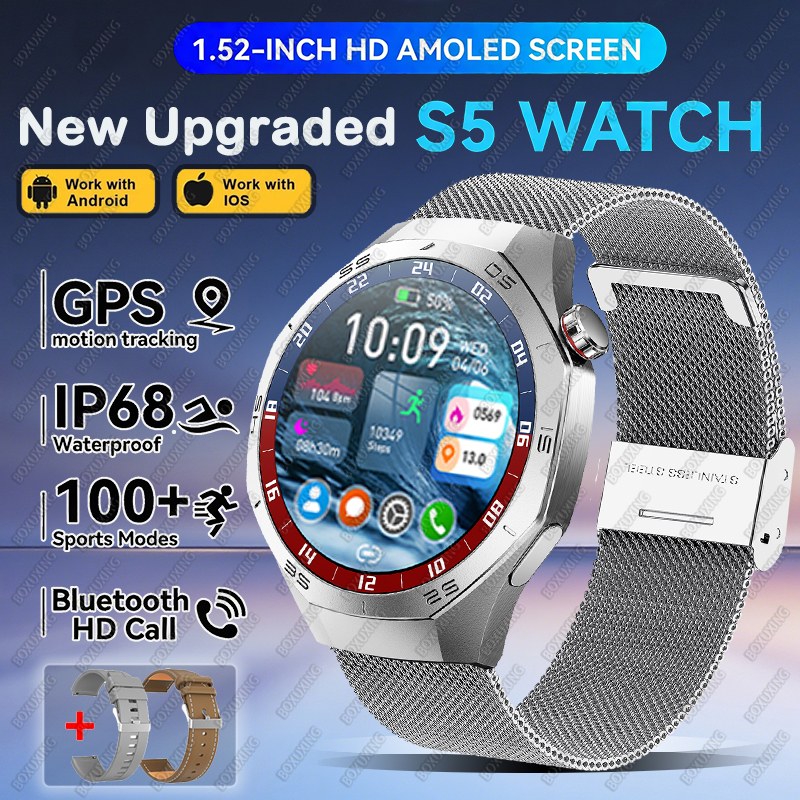 2025new para huawei gt5 pro relógio inteligente masculino hd tela amoled gps trajetória de movimento freqüência cardíaca bluetooth chamada 1.52 "smartwatch ip68: Azul