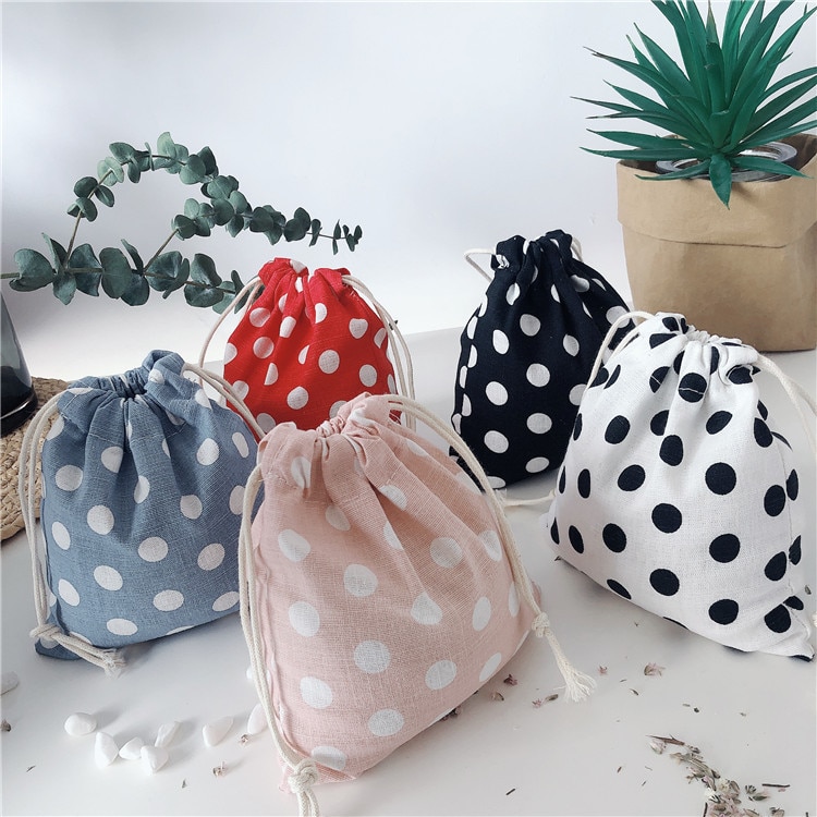 Bolsas de algodón con cordón ajustable, bolsa de almacenamiento con estampado de lunares para lápiz labial, embalaje de alimentos, bolsa de de navidad