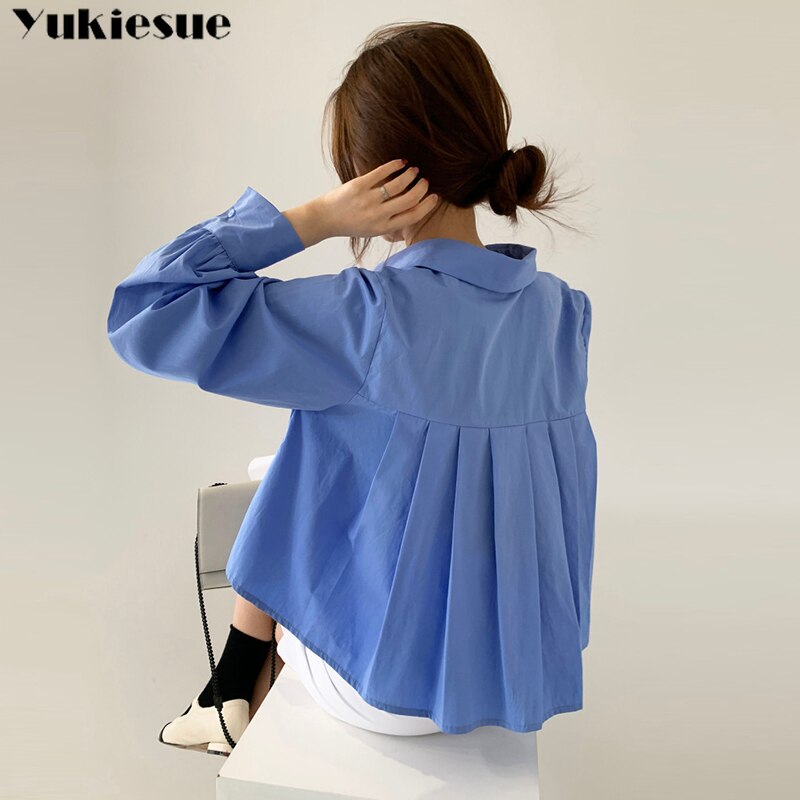 Blusas koszule damskie koreańskie bluzki letnie Blusas Fashion bufiaste rękawy białe bluzki plisowana nieregularna biurowa, damska eleganckie topy