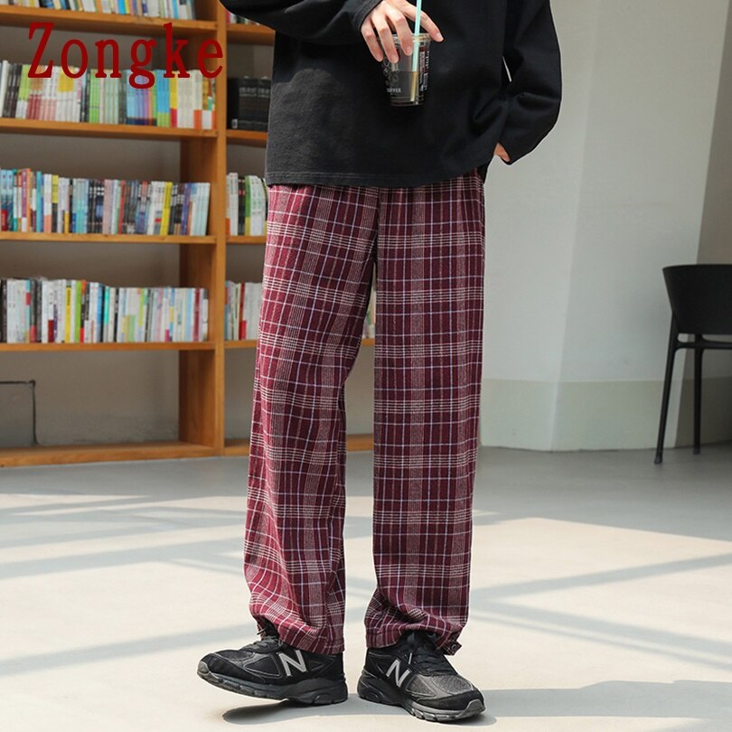 Zongke herrebukser i et bur streetwear røde plaidbukser herretøj joggers herrebukser harajuku bukser m -3xl efterår: Xl / Rød plaid