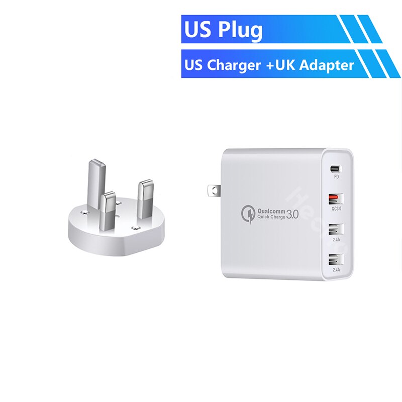 48W Quick Charger USB Type C PD Charger For iPhone 11 iPad Pro QC 3.0 Fast Charging for Samsung Wall US EU AU UK Plug Adapter: White / UK