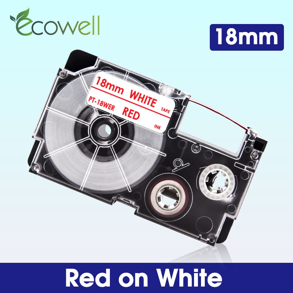 Ecowell 18Colors Compatible Casio XR-18WE XR-18X XR-18RD XR-18BU XR-18YW XR-18GN label tape for Casio KL-750 120 EZ Label Maker: Red on White