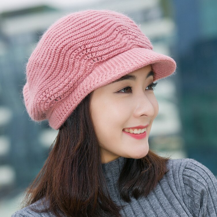 Kvinder pige efterår vinter kasket udendørs fløjl varm vild strik uld hætter tidevand hatte stilfulde hætter ensfarvet hatte