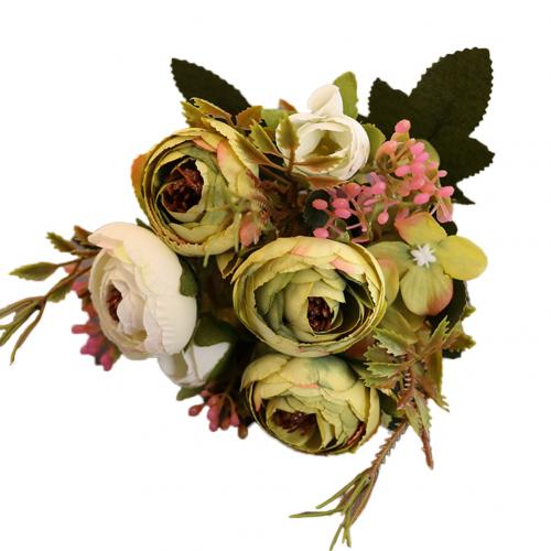 1pc kunstige blomster camellia hjem hage bryllupsfest møbler diy dekor blomster til dekorasjoner: Grønn