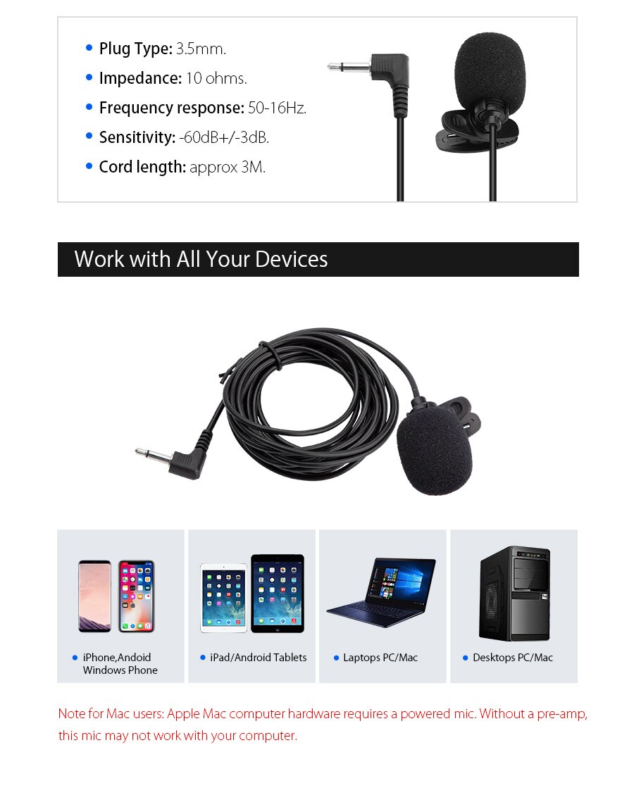 XTRONS – micro cravate cravate MIC003, pour unité de tête de voiture, Smartphones, Kit de Microphone externe pour lecteur DVD de voiture