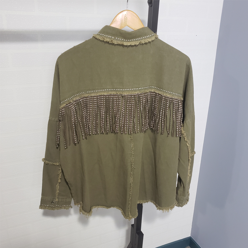 Toppies vårtofsar för bröst jeansjacka lös armégrön knappkappa kvinna jeansjacka oregelbunden fåll streetwear