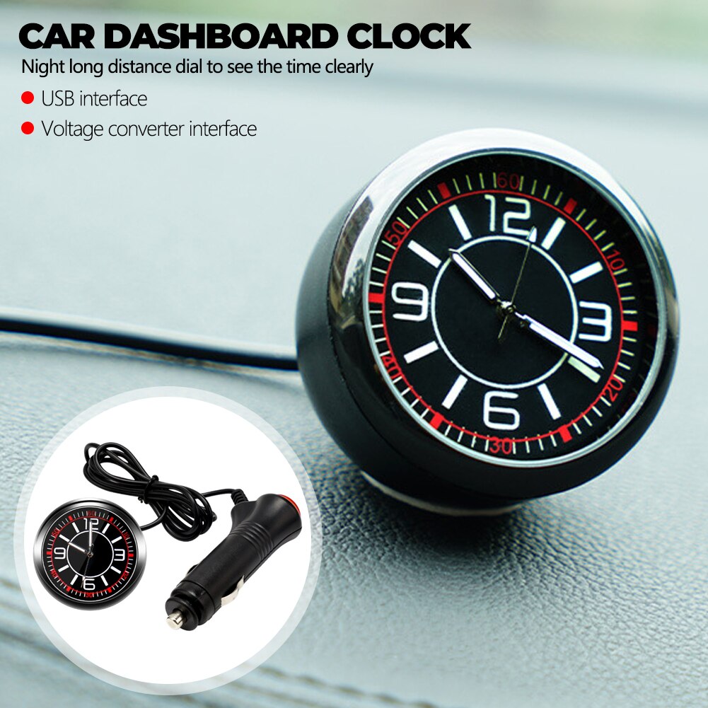 Universal Car Dashboard Clock Quartz Luminous Clock Glass Mirror Car Stick-on Clock Watch Automotive Accessories Watch