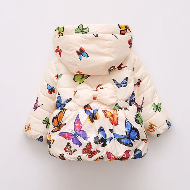 Autumn Winter Toddler Baby Girls Coat Children Kids Cotton Warm Jacket Girls Butterfly Print Hooded Children Cotton Jacket
