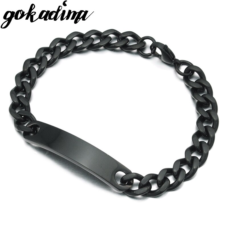 Gokadima Stainless Steel ID Bracelet For Women Men Jewellery Chain Cuff,4 colors, Items,WB001