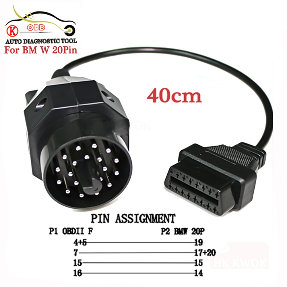 KWOKKER Voor bmw 20 pin Male NAAR 16PIN Vrouwelijke OBD2 Cable Car Auto Diagnose Connector 20pin Adapter Tool kabel