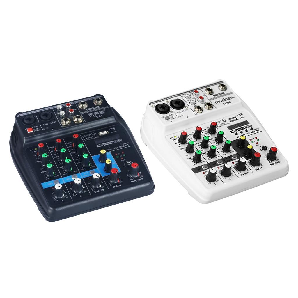Multi-purpose 4-channel Audio Mixer USB Mixing Console DJ Sound Card 48V Phantom Power Home Music Recording Webcast Small Mixer