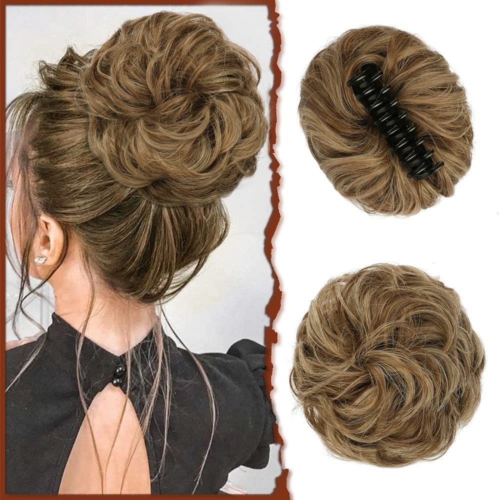 Pedaço de cabelo bagunçado para mulheres, penteado Updo penteado, ondulado encaracolado scrunchies, clipe na garra, chignon sintético, clip w: 4/30HL / 2 Pçs