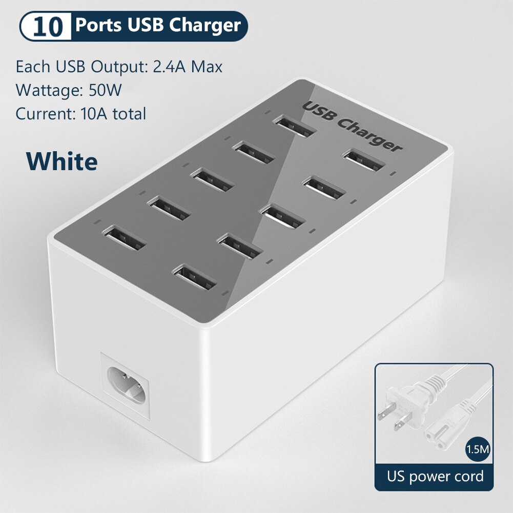 10 portów ładowarka Mulit hub 5V ładowarka USB 50W szybka ładowarka USB z szybkim ładowaniem ładowarka USB do telefonu MacBook Laptop Smartphone