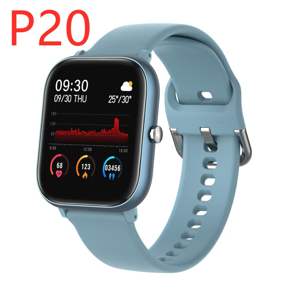 P8 Smart Uhr Männer Gebaut-in Spiel IP67 Wasserdichte Fitness tracker Heart Rate Monitor Frau Smartwatch für iOS Android telefon: P20 blue