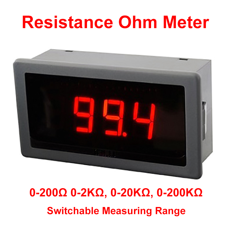 0-200Ohm Resistance Meter 2K 20K 200K Measuring Ohm Meter Impedanc Tester Panel-mount Resistance Indicator 24VDC Power