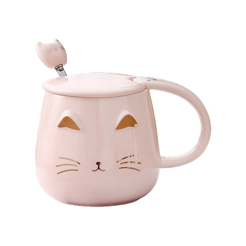 Taza con cabeza de gatito para amantes de los gatos, taza con cuchara de acero inoxidable, cálido, fácil de usar, taza para el hogar: PK