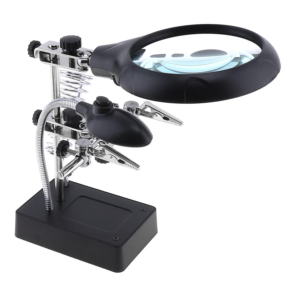 Welding Magnifying Glass lens Rework Stand Holder 3.5X-12X Desktop Magnifier with LED Light Third Hand Soldering Repair: Default Title