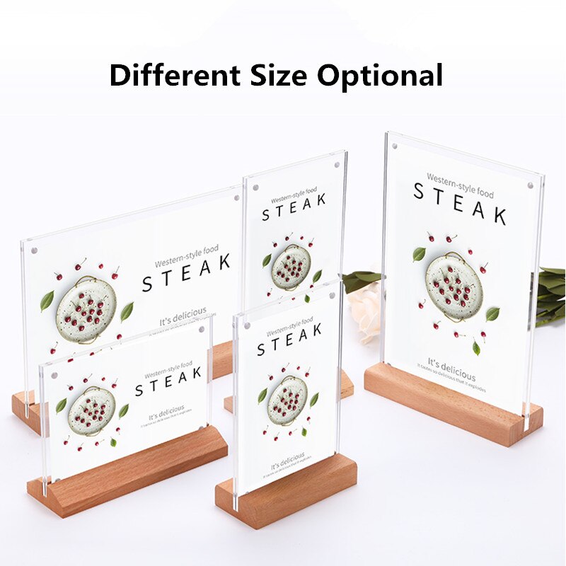 A5 Magnetic Acrylic Sign Holder Cardboard Display Stand Store Advertising Wooden Poster Frame Paper Photo Frame