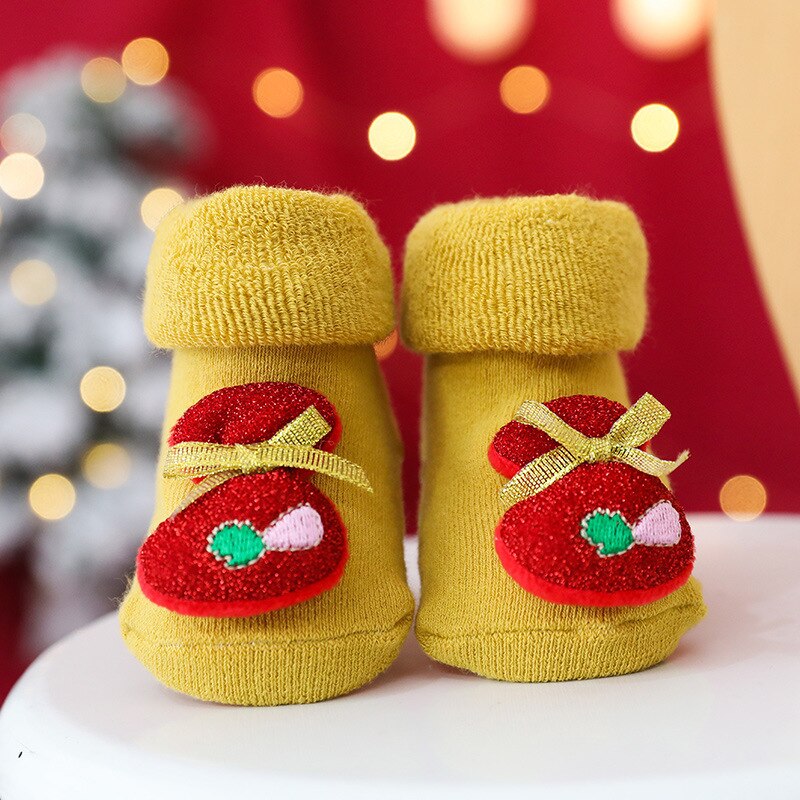 Bomulds baby sokker jul gummi skridsikker gulv sokker tegneserie spædbarn baby dyr sokker vinter efterår tykkere varme sko: Gul / S (i 0-1 år)