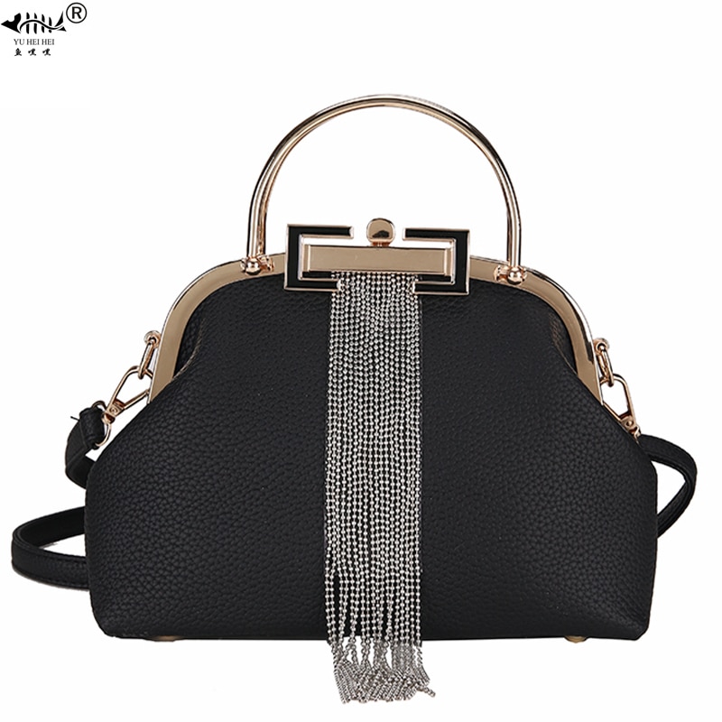 retro årgang metall frynser unike låseposer pu lær kvinners håndvesker skall kvinner skulderveske