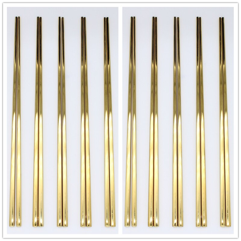 10 Paare Sushi Hashi Stäbchen edelstahl Lebensmittel Klasse Platz Chinesischen Metall Stäbchen Mehrweg Stäbchen Küche Werkzeuge: 10 Paare Gold