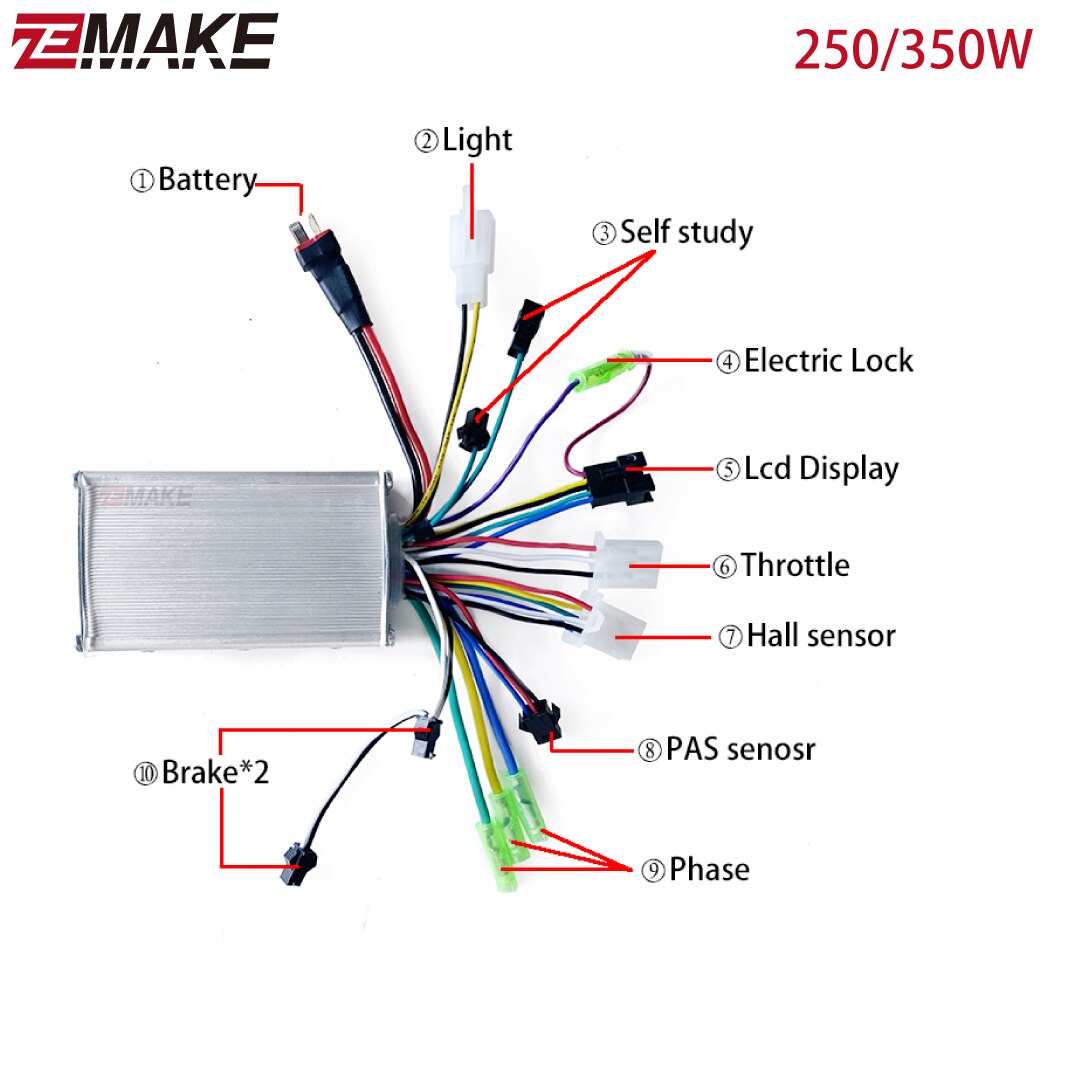 Electric Bike Controller 24V/36V/48V 250W/350W Brushless Controller with LCD Display Panel for Electric Bicycle e-bike scooter