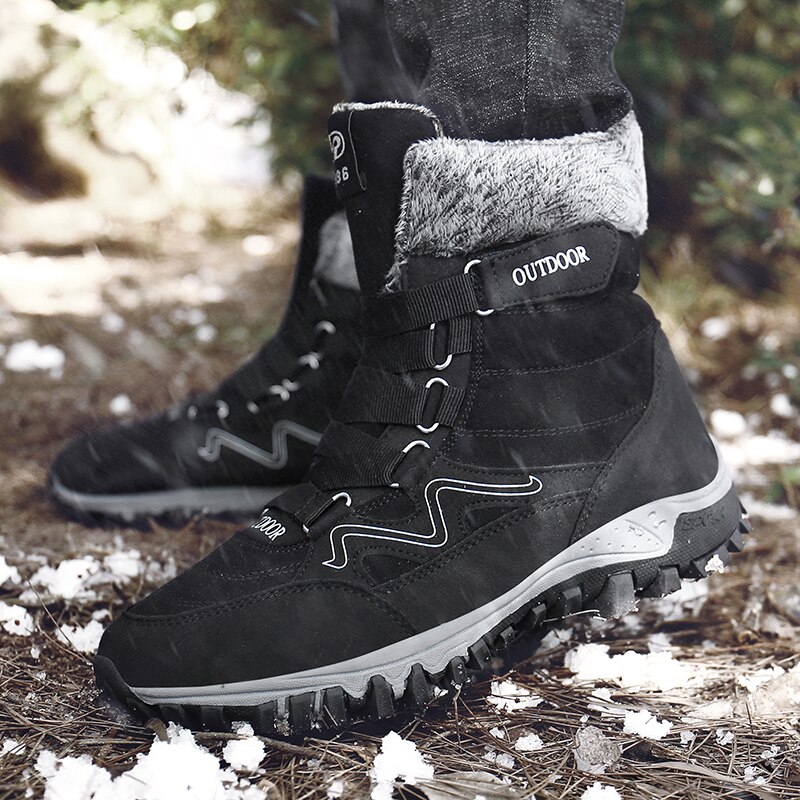 Super Warm Men Snow Boots Boots Platform Mid Calf Boots Men Thick Plush Waterproof Slip-resistant Leather Winter Shoes 39-46