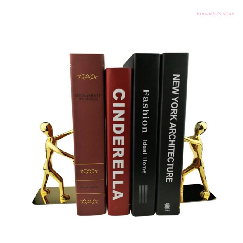 HX6D 1 Paar Heavy Duty Rvs Man Boekensteunen Antislip Boekensteun Art Boekensteun Boek Stand Ondersteuning Desktop Boekenplank