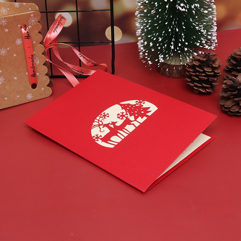 3D Pop-up Greeting Cards Post Cards For Christmas Day Party Decoration Santa Claus Christmas Deer Greeting Card