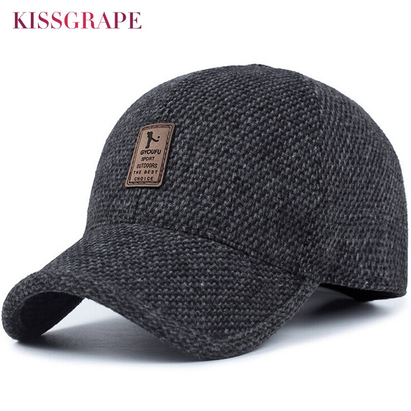 Nouveaux hommes hiver chapeau casquette de Baseball avec des rabats d'oreille mâle tricoté casquette hommes os casquette Snapback épais noir papa chapeaux pour père