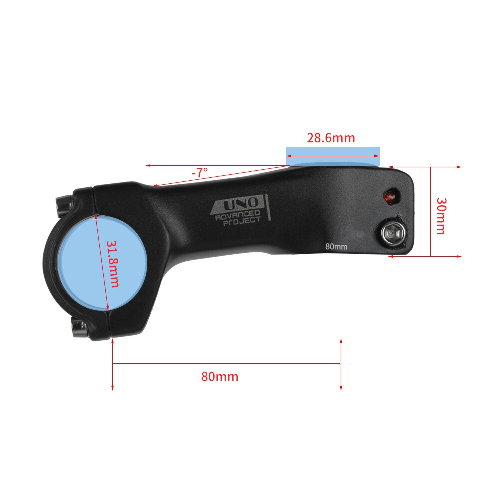 UNO Brand Ultralight Bike Stem -7 Degree MTB Road Bicycle Stem 31.8mm 70-120mm Cycling Pars Bicycle Handlebar Extender Bike Stem: AS034 80mm
